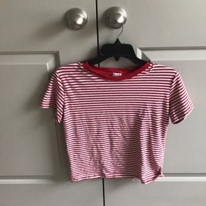 red and white striped tee